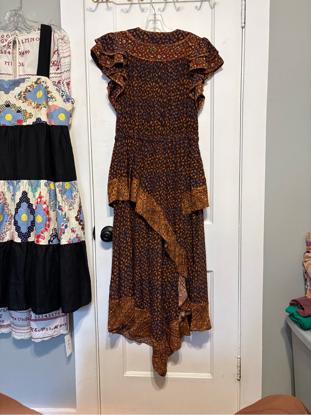 Ulla Johnson Brown & Gold Tiered Maxi Dress with Ruffle Detail. NWT - Picture 7 of 14